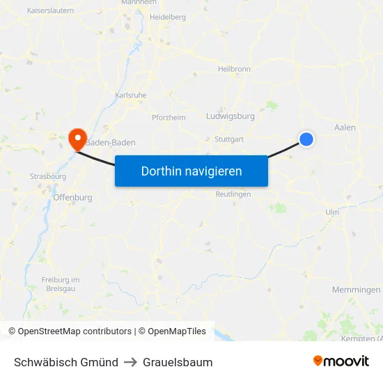 Schwäbisch Gmünd to Grauelsbaum map
