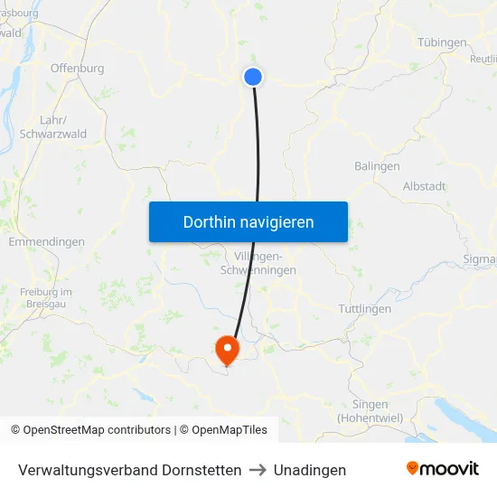 Verwaltungsverband Dornstetten to Unadingen map