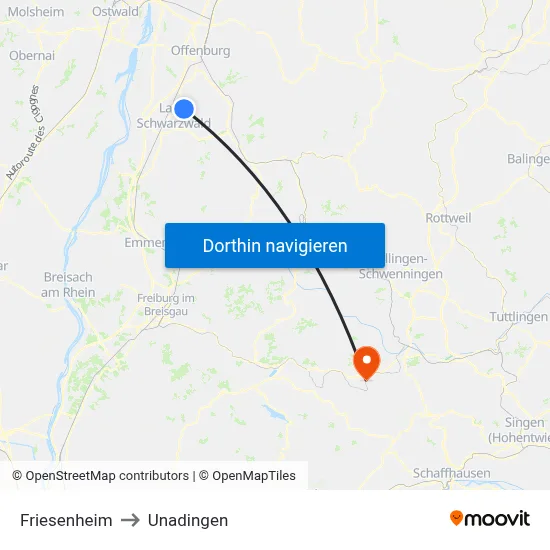 Friesenheim to Unadingen map
