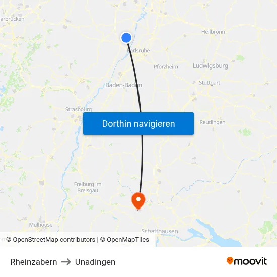 Rheinzabern to Unadingen map