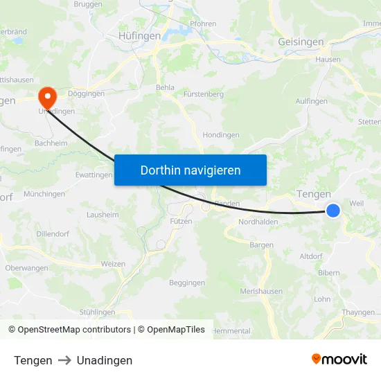 Tengen to Unadingen map