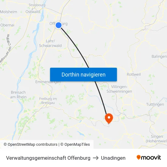 Verwaltungsgemeinschaft Offenburg to Unadingen map