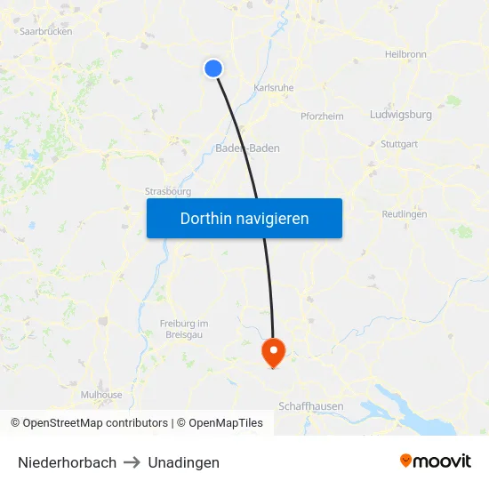Niederhorbach to Unadingen map