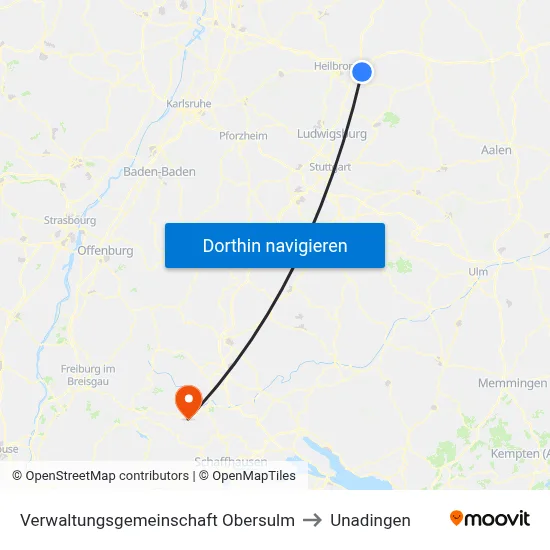 Verwaltungsgemeinschaft Obersulm to Unadingen map
