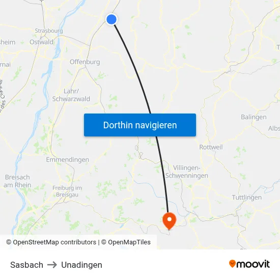 Sasbach to Unadingen map