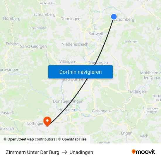 Zimmern Unter Der Burg to Unadingen map