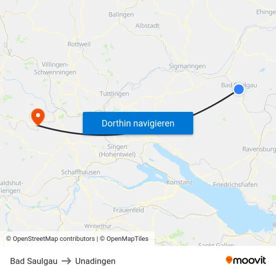 Bad Saulgau to Unadingen map