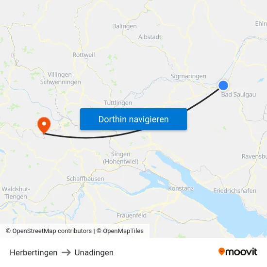 Herbertingen to Unadingen map