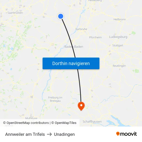 Annweiler am Trifels to Unadingen map