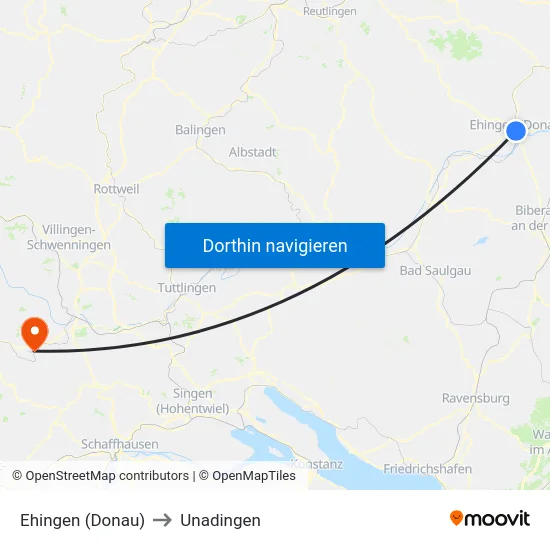 Ehingen (Donau) to Unadingen map
