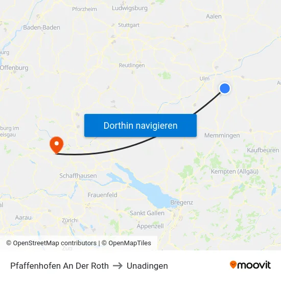 Pfaffenhofen An Der Roth to Unadingen map