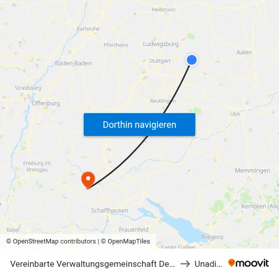 Vereinbarte Verwaltungsgemeinschaft Der Stadt Schorndorf to Unadingen map
