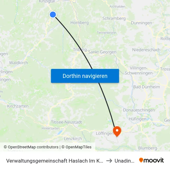 Verwaltungsgemeinschaft Haslach Im Kinzigtal to Unadingen map