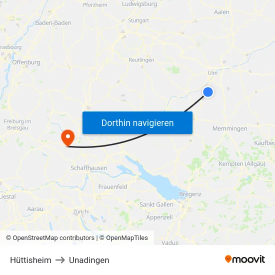 Hüttisheim to Unadingen map