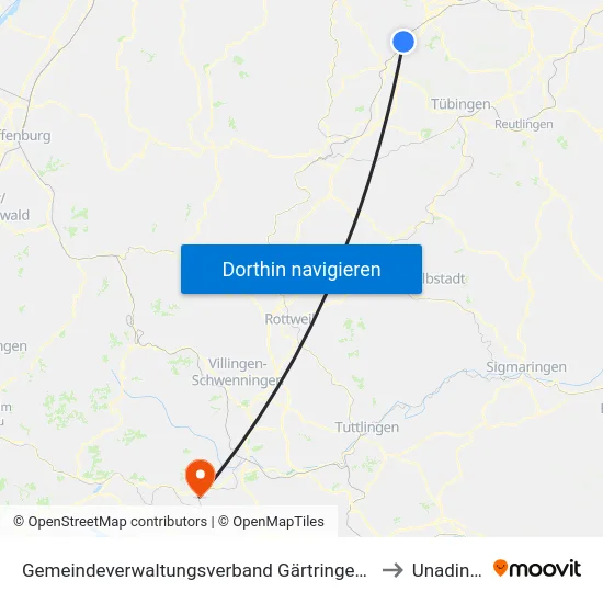Gemeindeverwaltungsverband Gärtringen/Ehningen to Unadingen map