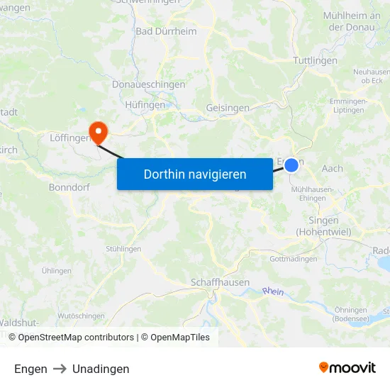 Engen to Unadingen map