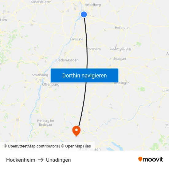 Hockenheim to Unadingen map