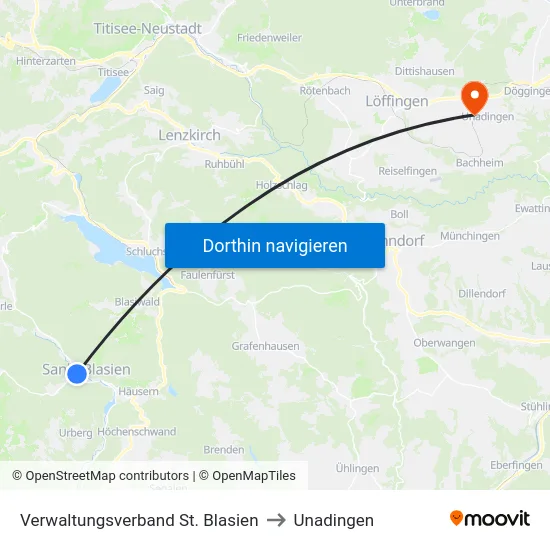 Verwaltungsverband St. Blasien to Unadingen map