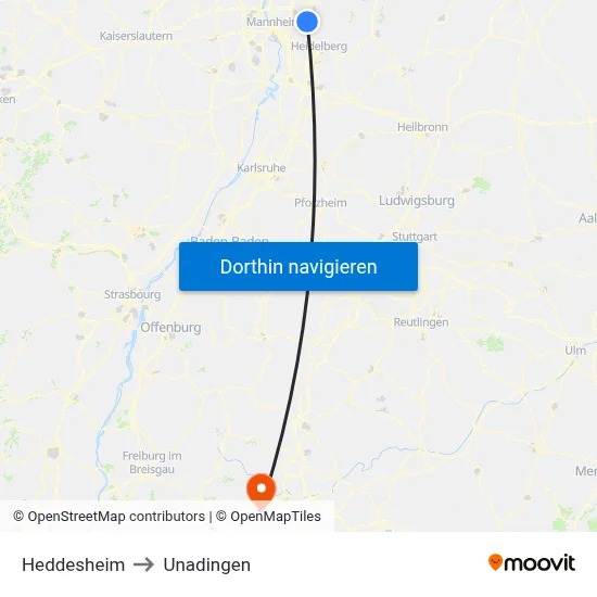 Heddesheim to Unadingen map