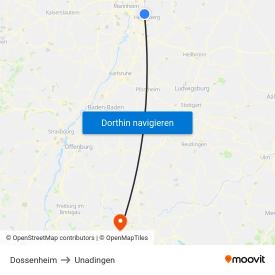 Dossenheim to Unadingen map