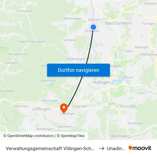Verwaltungsgemeinschaft Villingen-Schwenningen to Unadingen map