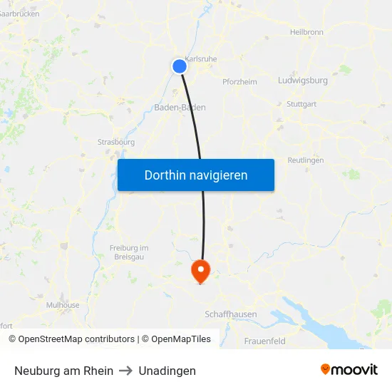 Neuburg am Rhein to Unadingen map