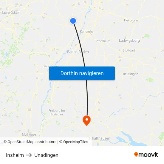 Insheim to Unadingen map
