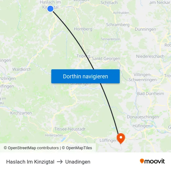 Haslach Im Kinzigtal to Unadingen map