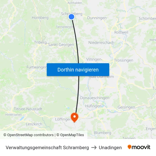 Verwaltungsgemeinschaft Schramberg to Unadingen map