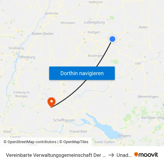 Vereinbarte Verwaltungsgemeinschaft Der Stadt Ebersbach An Der Fils to Unadingen map