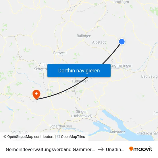 Gemeindeverwaltungsverband Gammertingen to Unadingen map