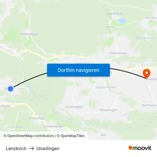 Lenzkirch to Unadingen map