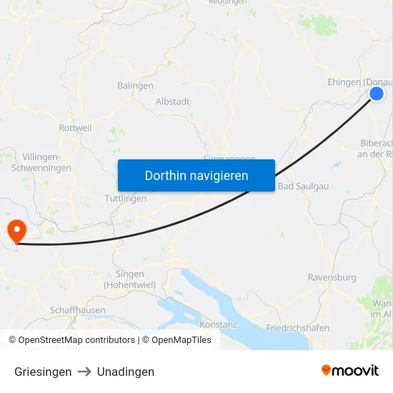 Griesingen to Unadingen map