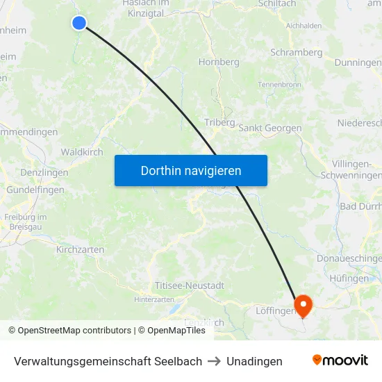 Verwaltungsgemeinschaft Seelbach to Unadingen map