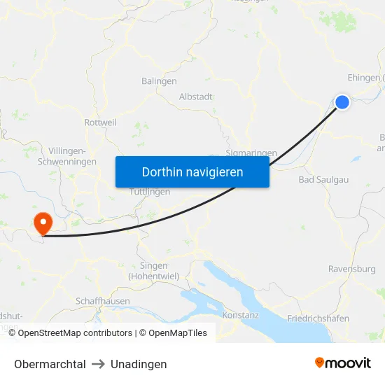 Obermarchtal to Unadingen map