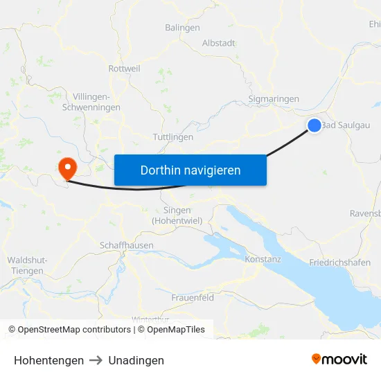 Hohentengen to Unadingen map