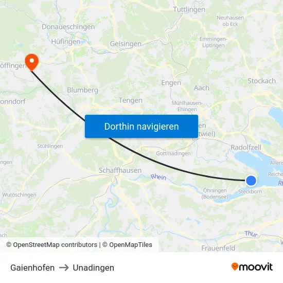 Gaienhofen to Unadingen map