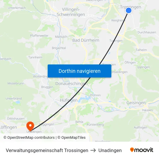 Verwaltungsgemeinschaft Trossingen to Unadingen map