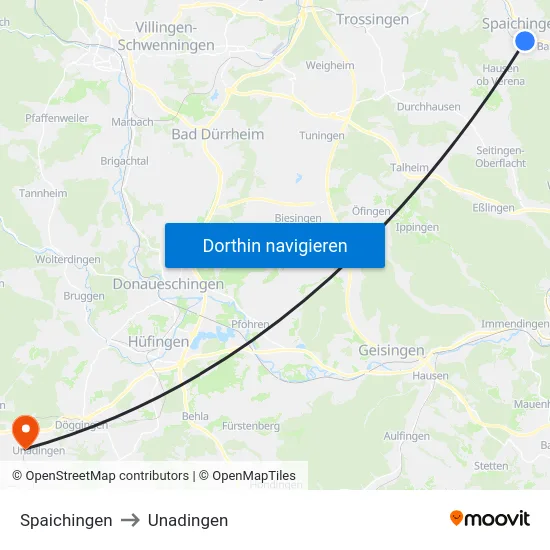 Spaichingen to Unadingen map