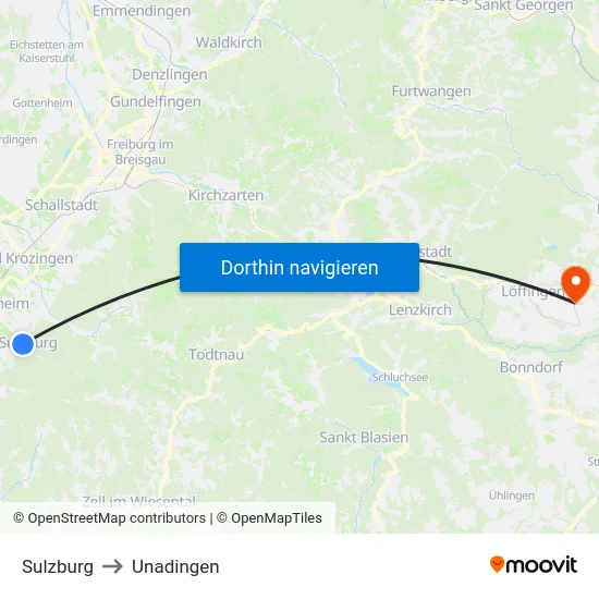 Sulzburg to Unadingen map
