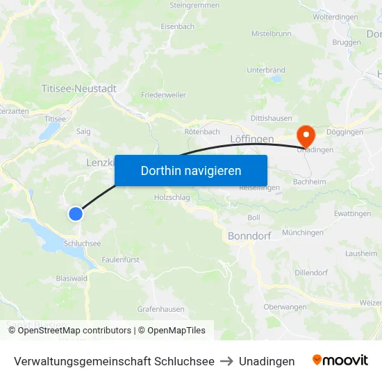 Verwaltungsgemeinschaft Schluchsee to Unadingen map