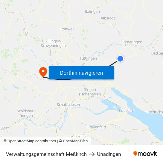 Verwaltungsgemeinschaft Meßkirch to Unadingen map