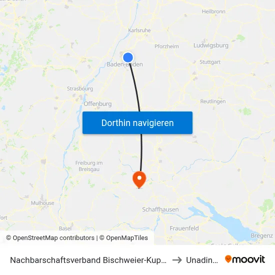 Nachbarschaftsverband Bischweier-Kuppenheim to Unadingen map