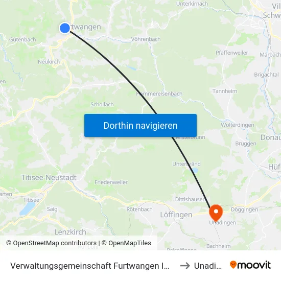 Verwaltungsgemeinschaft Furtwangen Im Schwarzwald to Unadingen map