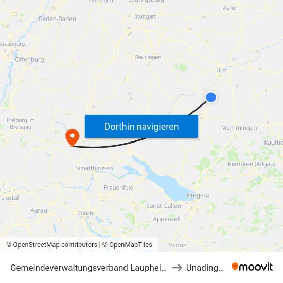 Gemeindeverwaltungsverband Laupheim to Unadingen map