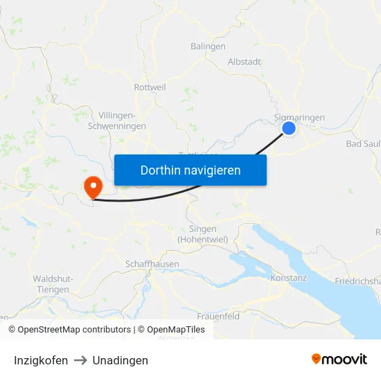 Inzigkofen to Unadingen map