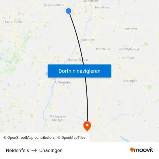 Neidenfels to Unadingen map