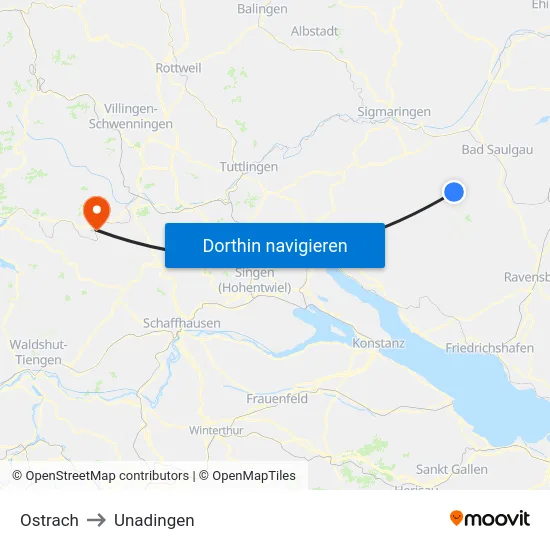 Ostrach to Unadingen map