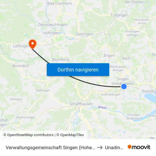 Verwaltungsgemeinschaft Singen (Hohentwiel) to Unadingen map