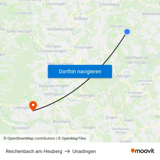 Reichenbach am Heuberg to Unadingen map